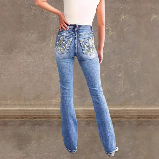 Damen Flared Jeans im Vintage-Stil mit hochgradigem Detail und raffinierten Stickereien EB