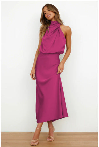 Damen Fließendes Maxikleid mit elegantem Stehkragen und Drapierung EB