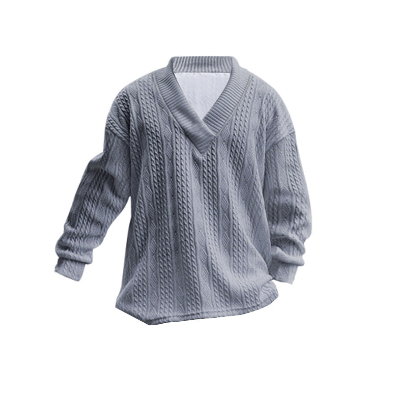 Herren nan Oversize Zopfmuster-Longpullover mit tiefem V-Ausschnitt und passender Strickhose EB