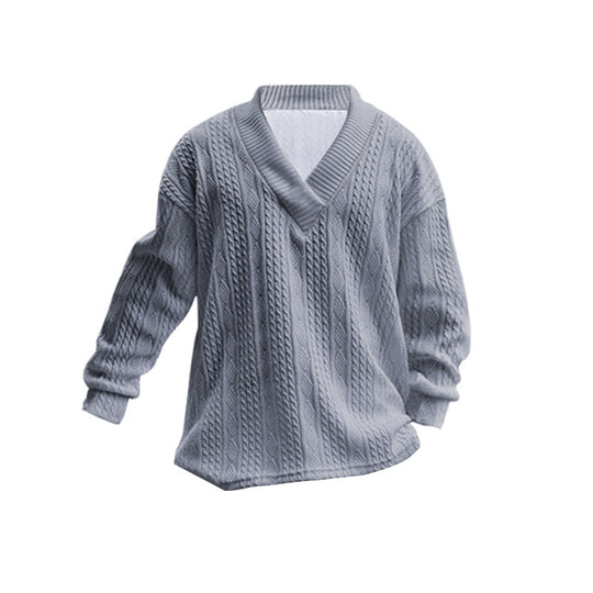 Herren nan Oversize Zopfmuster-Longpullover mit tiefem V-Ausschnitt und passender Strickhose EB