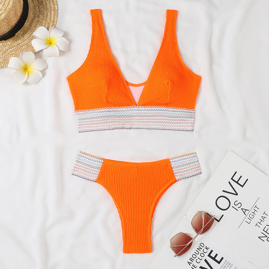 Damen Bikini-Set mit modernem V-Ausschnitt und strukturiertem Material EB