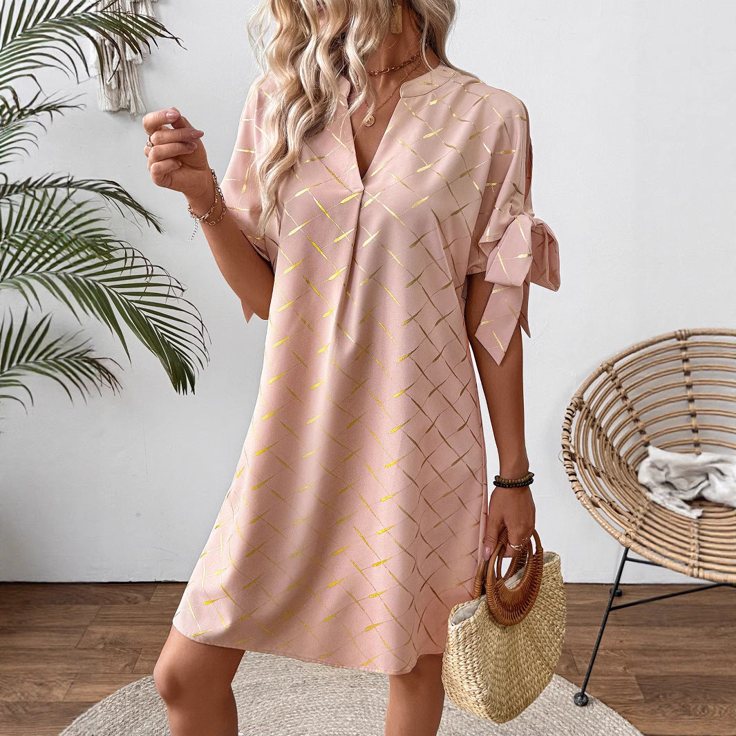 Damen lässiges Kleid mit leichten Puffärmeln EB