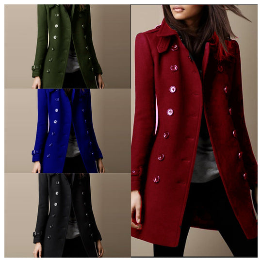 Damen eleganter Trenchcoat mit doppelter Knopfreihe und gewichtetem Kragen EB