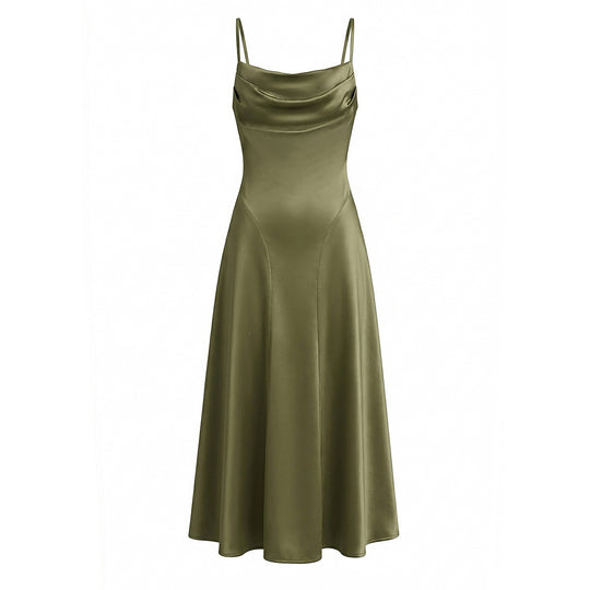 Damen Maxikleid mit elegantem Wasserfallausschnitt und schwingendem Rock EB