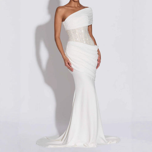 Damen Elegantes und figurbetontes Abendkleid mit asymmetrischem Ausschnitt EB