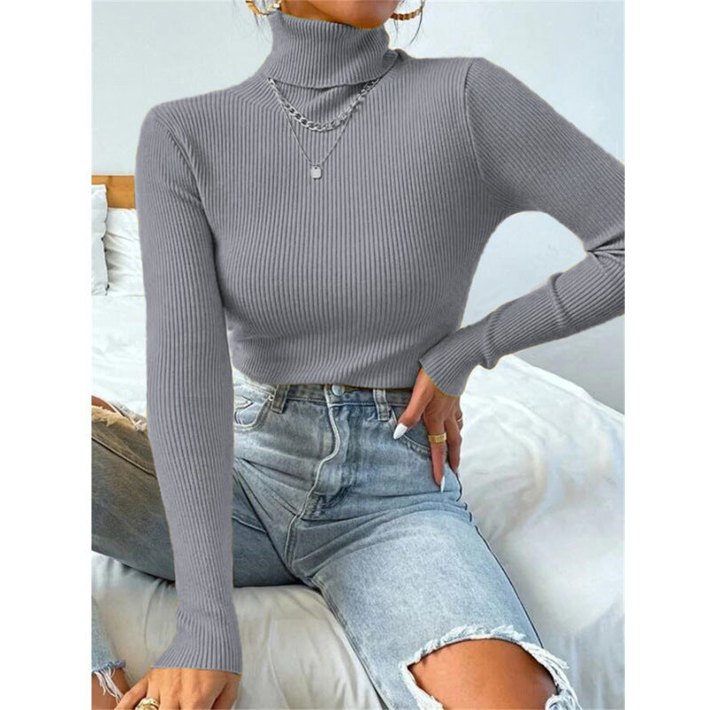Damen Eleganter Rollkragenpullover mit feiner Rippstruktur EB