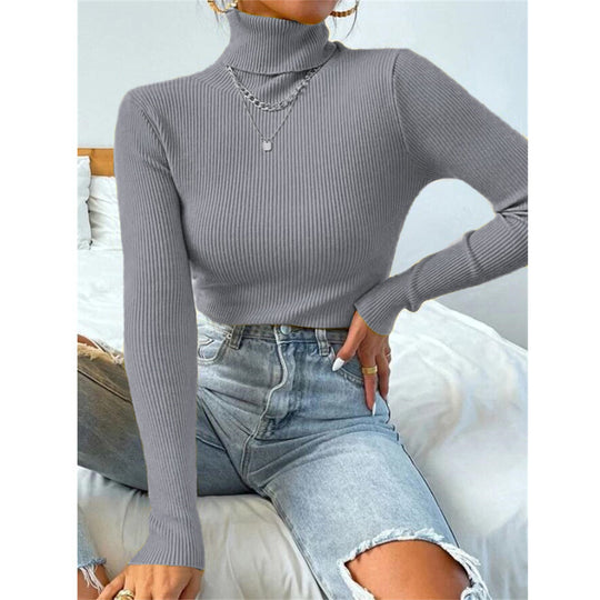 Damen Eleganter Rollkragenpullover mit feiner Rippstruktur EB