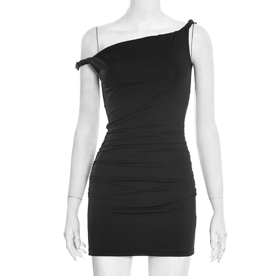 Damen asymmetrisches Minikleid mit elegantem Rüschendetail EB