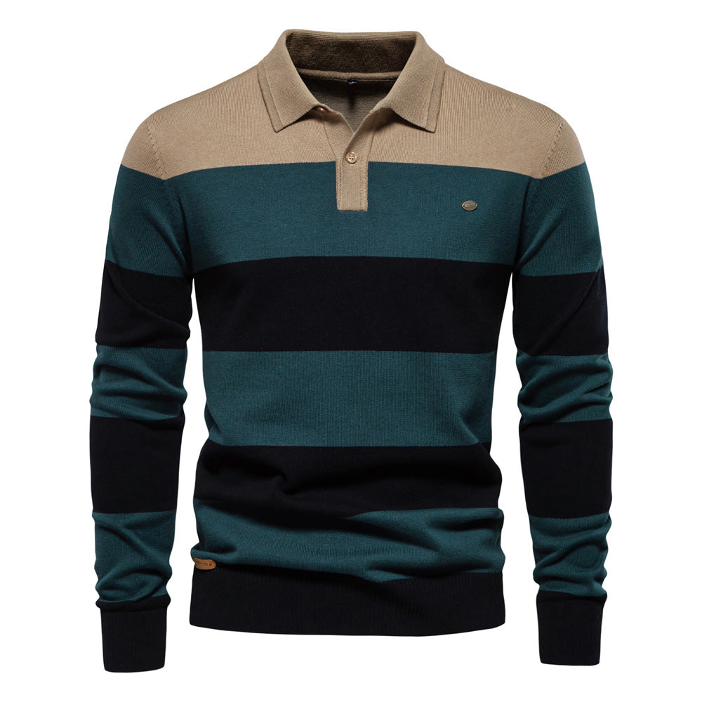 Herren Langarm-Polo-Shirt mit modischem Streifendesign EB