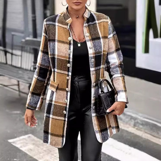 Damen Modischer Karo-Blazer aus weichem Wollmix EB