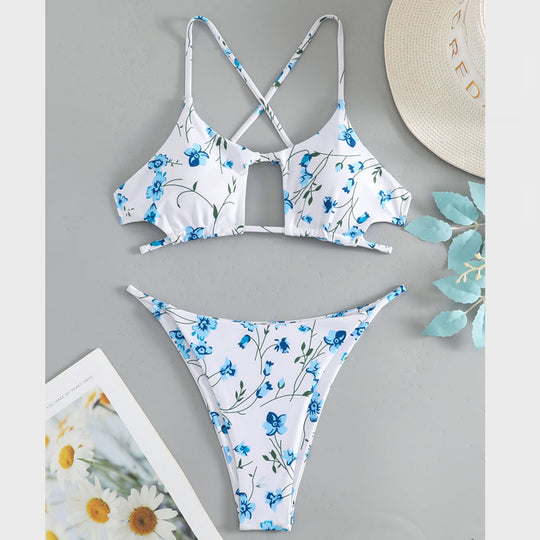 Damen Bikiniset mit verstellbaren Trägern und floralem Musterdruck EB