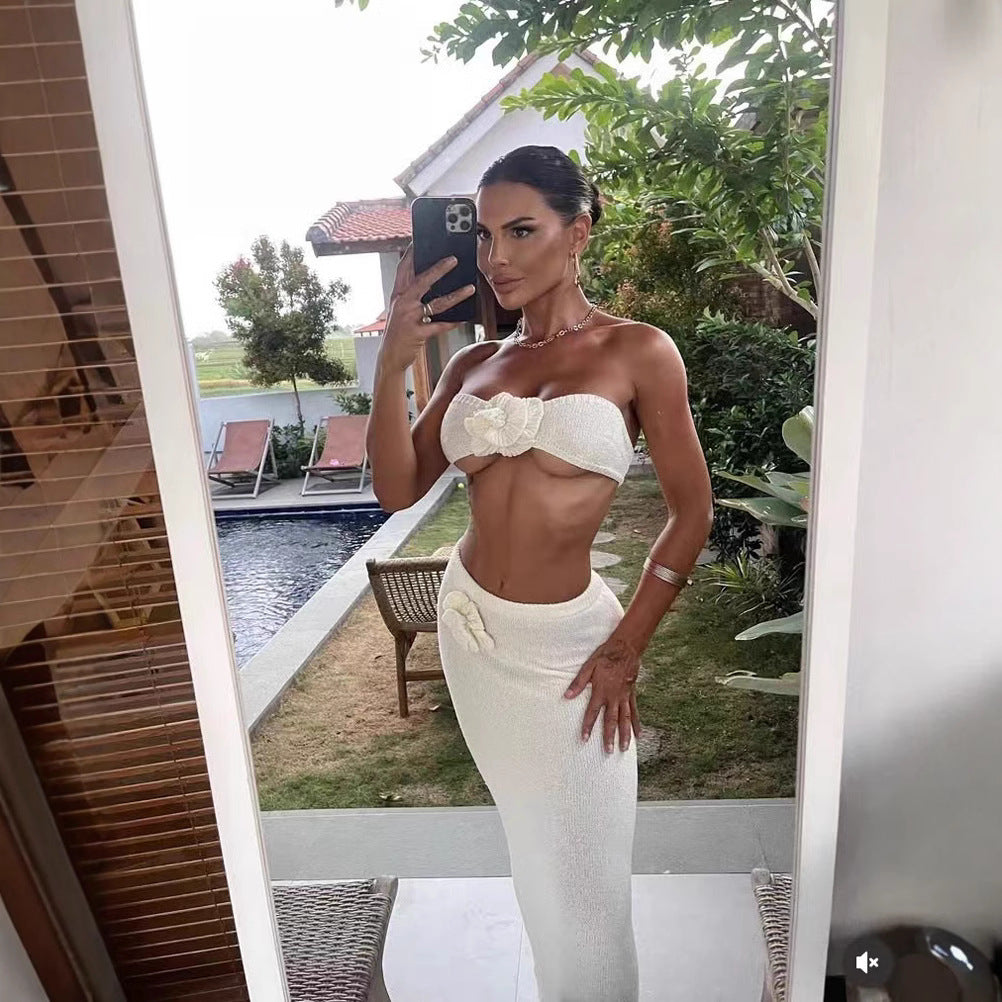 Damen Bandeau-Top und knitted Rock Set EB