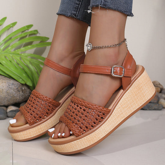 Damen Plateau Sandalen mit geflochtenem Riemen EB