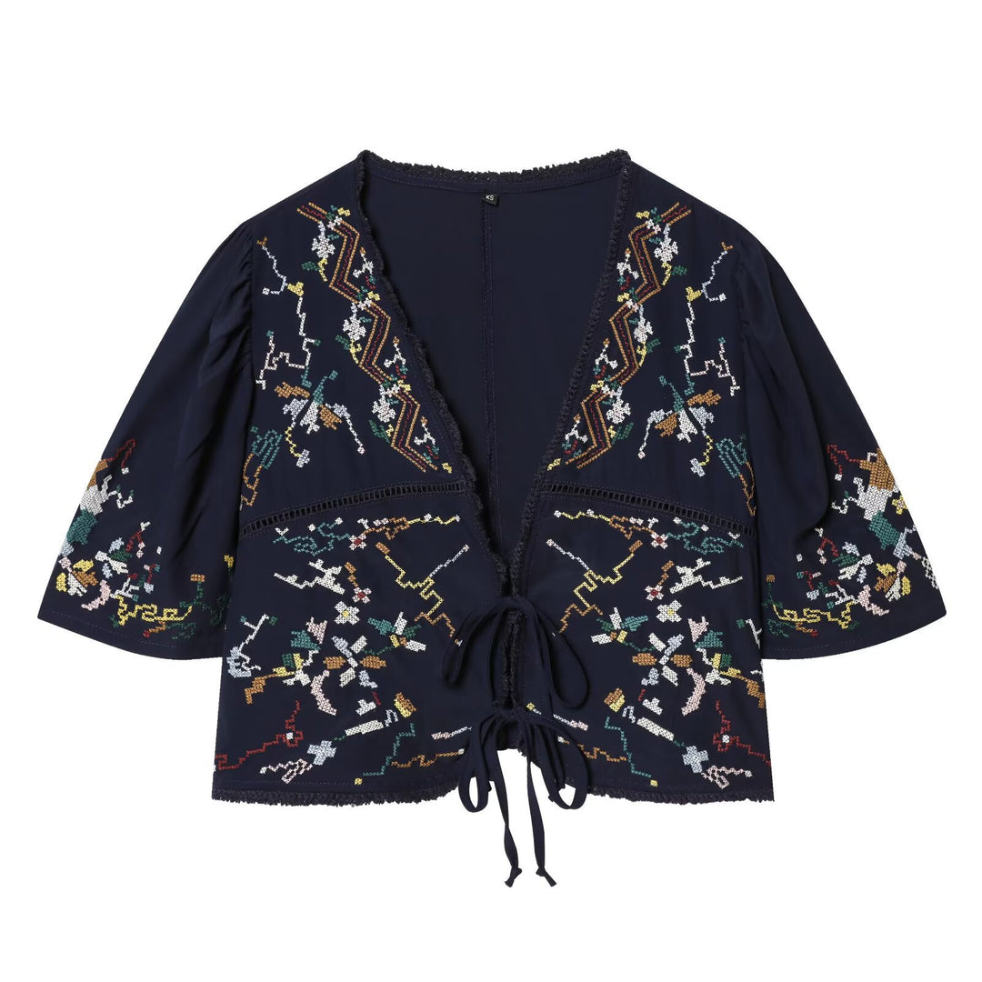 Damen kurze Bluse mit Platz für elegantes Binden EB