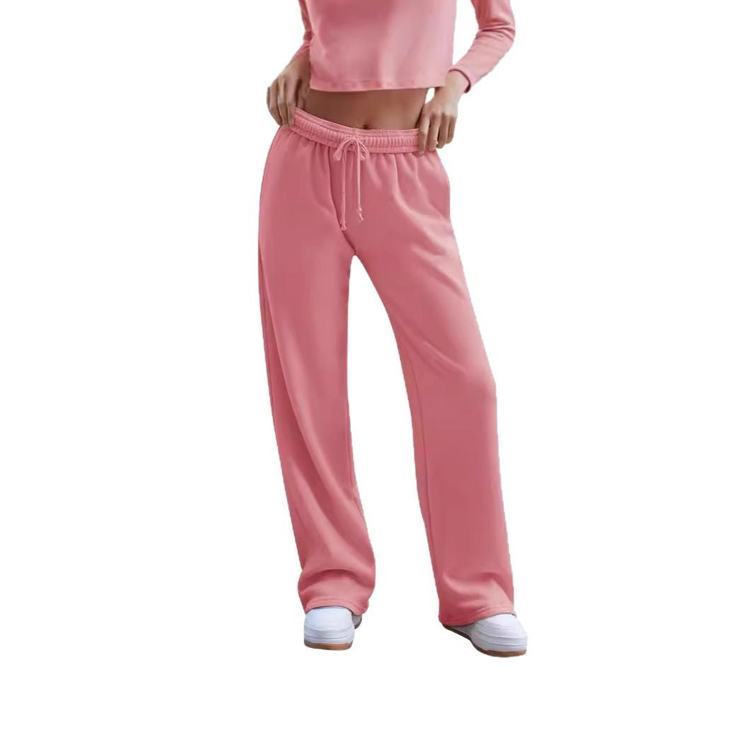 Damen nan weite Komfort-Loungehose mit hochgeschnittener Taille, elastischem Bund und Kordelzug EB