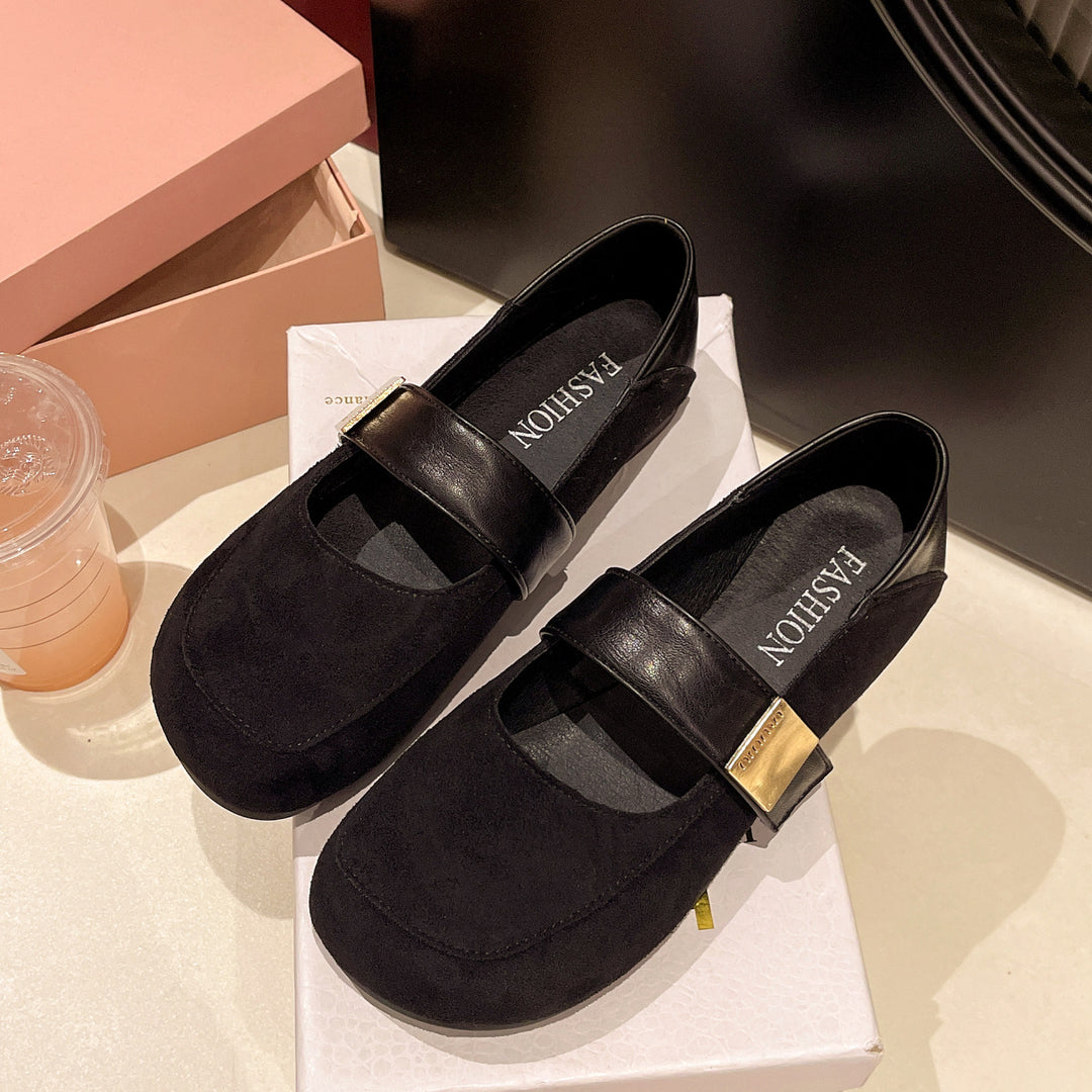 Damen Ballerina-Schuhe mit modischer Schnalle und weichem Wildlederoberteil EB