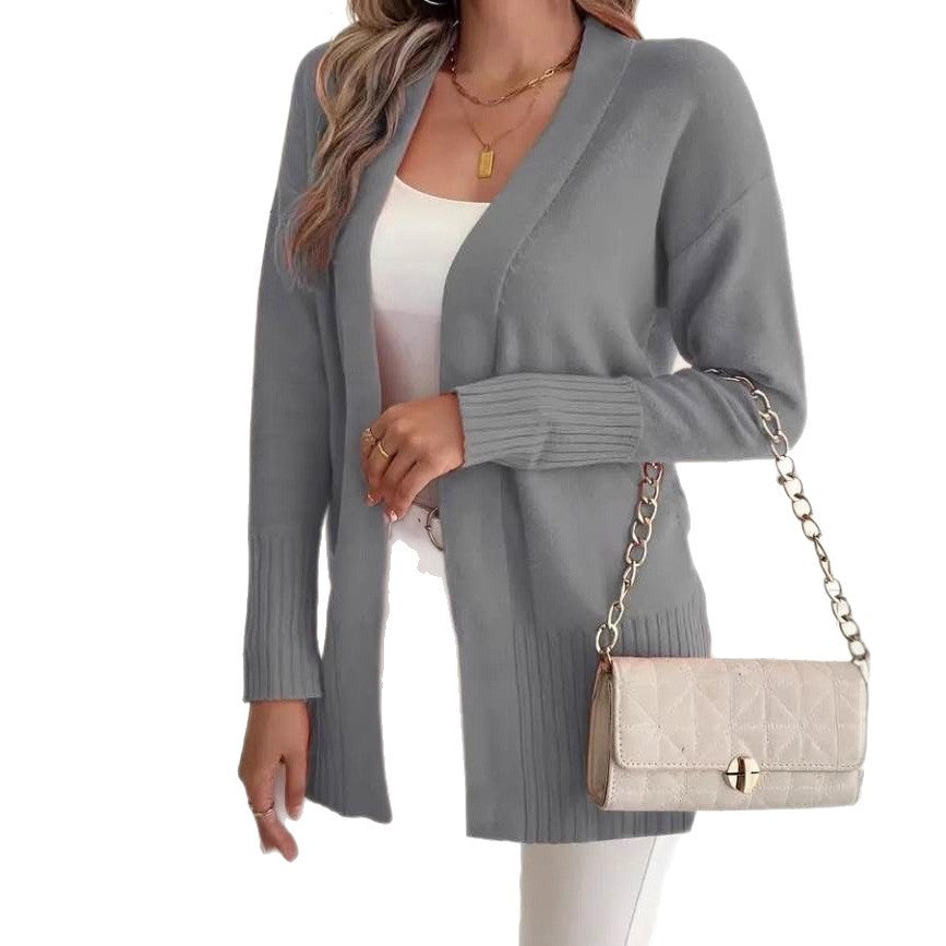 Damen Langer Strickcardigan mit feinen Rippdetails und lässigem Schnitt EB