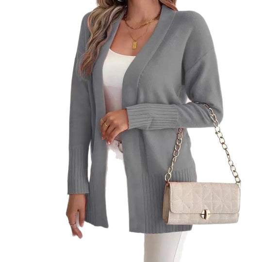 Damen Langer Strickcardigan mit feinen Rippdetails und lässigem Schnitt EB