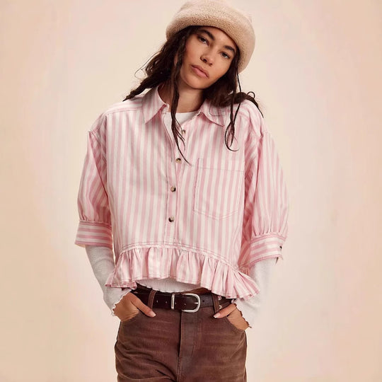 Damen lässige Bluse mit Rüschensaum EB