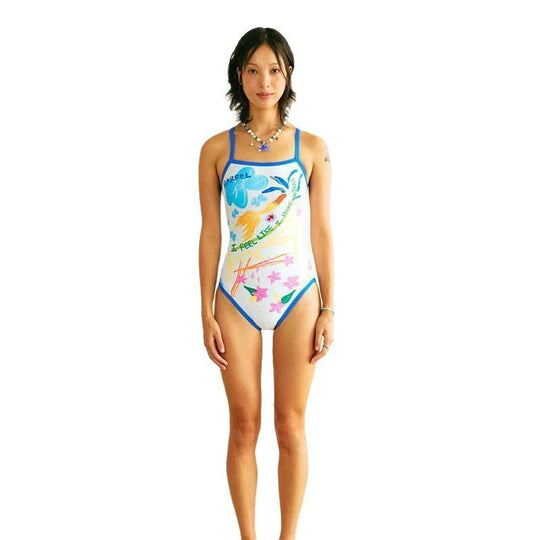 Damen Einteiler Badeanzug mit kreativem grafischen Design EB