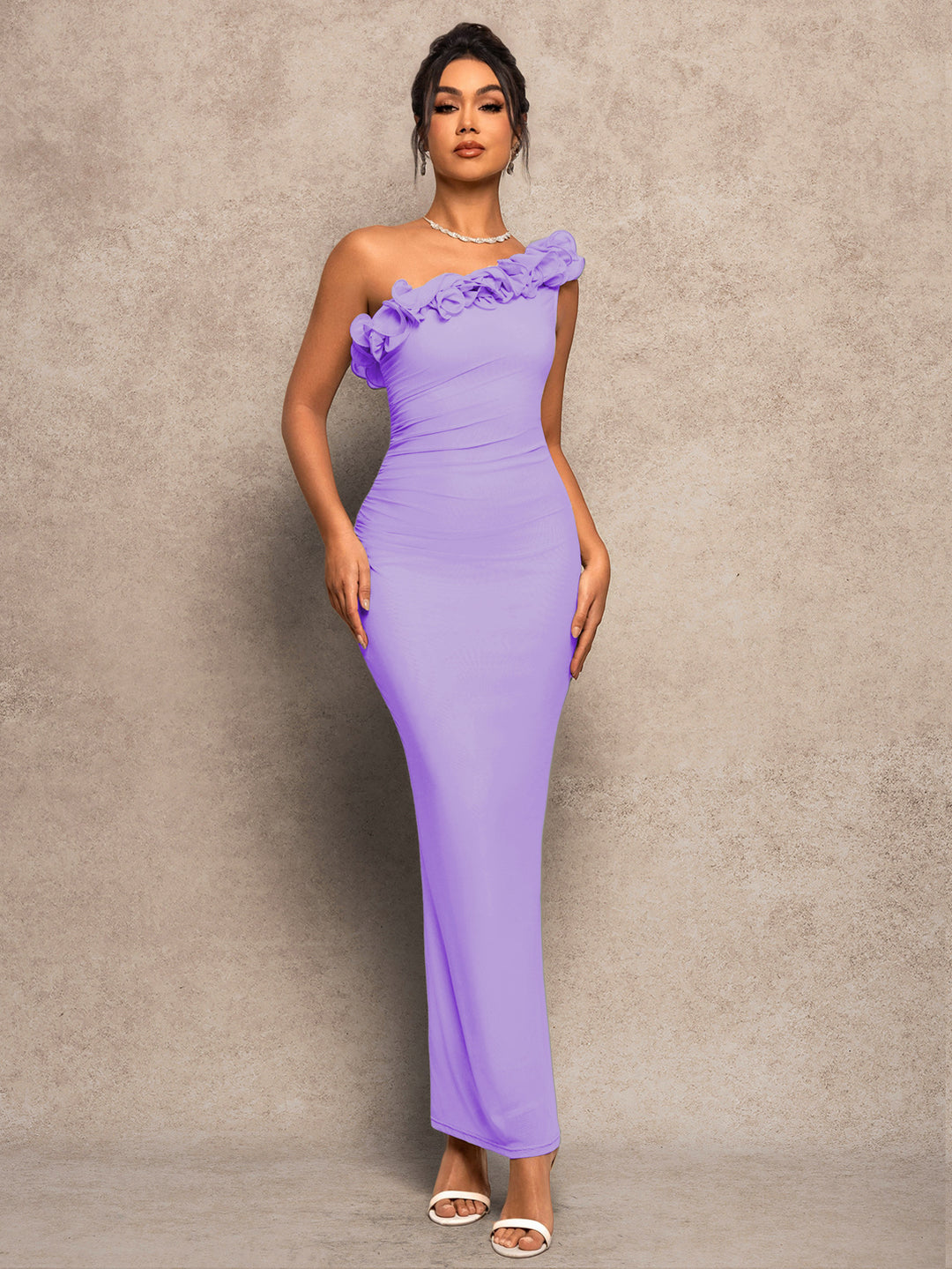 Damen Elegantes Tailliertes Abendkleid mit Rüschen EB