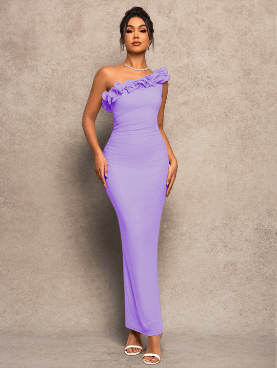 Damen Elegantes Tailliertes Abendkleid mit Rüschen EB