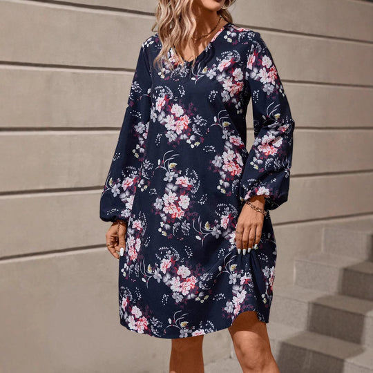 Damen Blusenkleid mit floralem Design und voluminösen Ärmeln EB