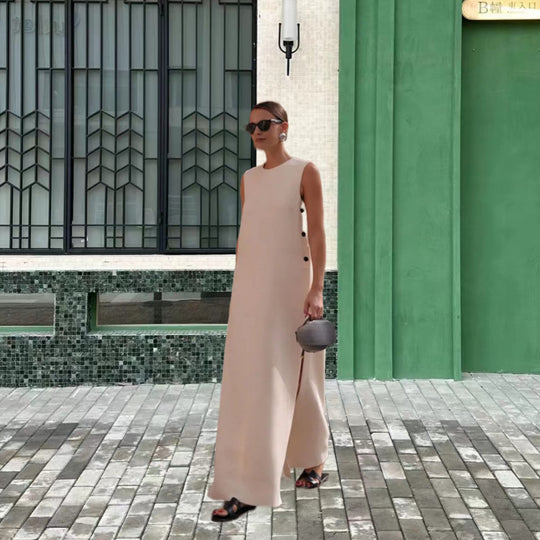 Damen Elegantes und vielseitiges Maxikleid mit Knopfdetails EB