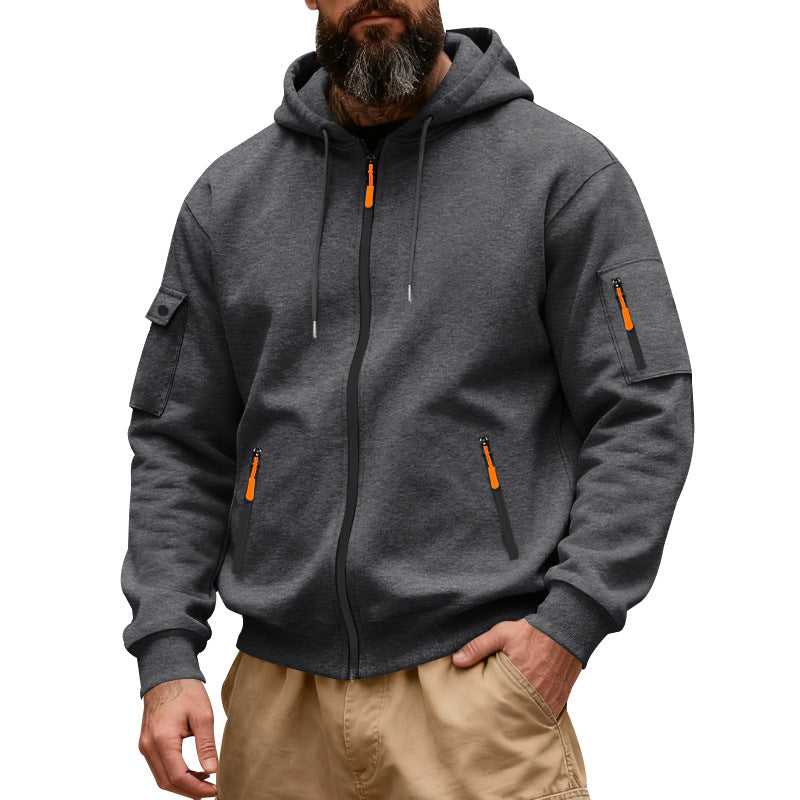 Herren nan funktionale Kapuzen-Sweatjacke mit durchgehendem Reißverschluss und Armtasche EB