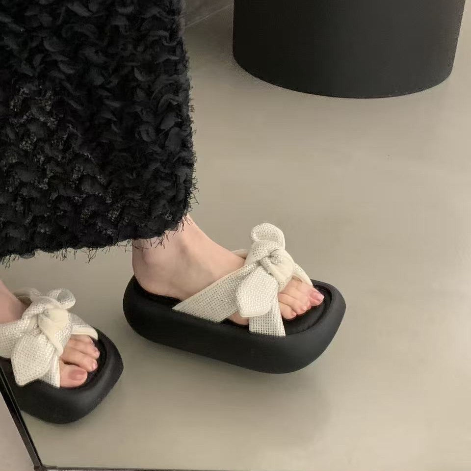 Damen Komfortable Plattform-Sandalen mit schickem Schleifen-Detail EB