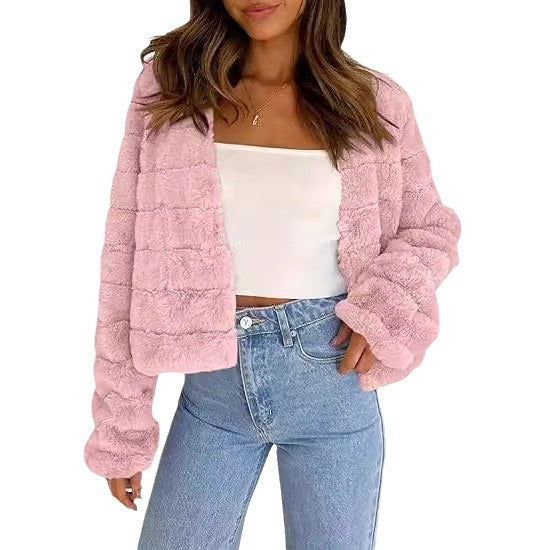 Damen Flauschige Kurzjacke im modernen Design EB