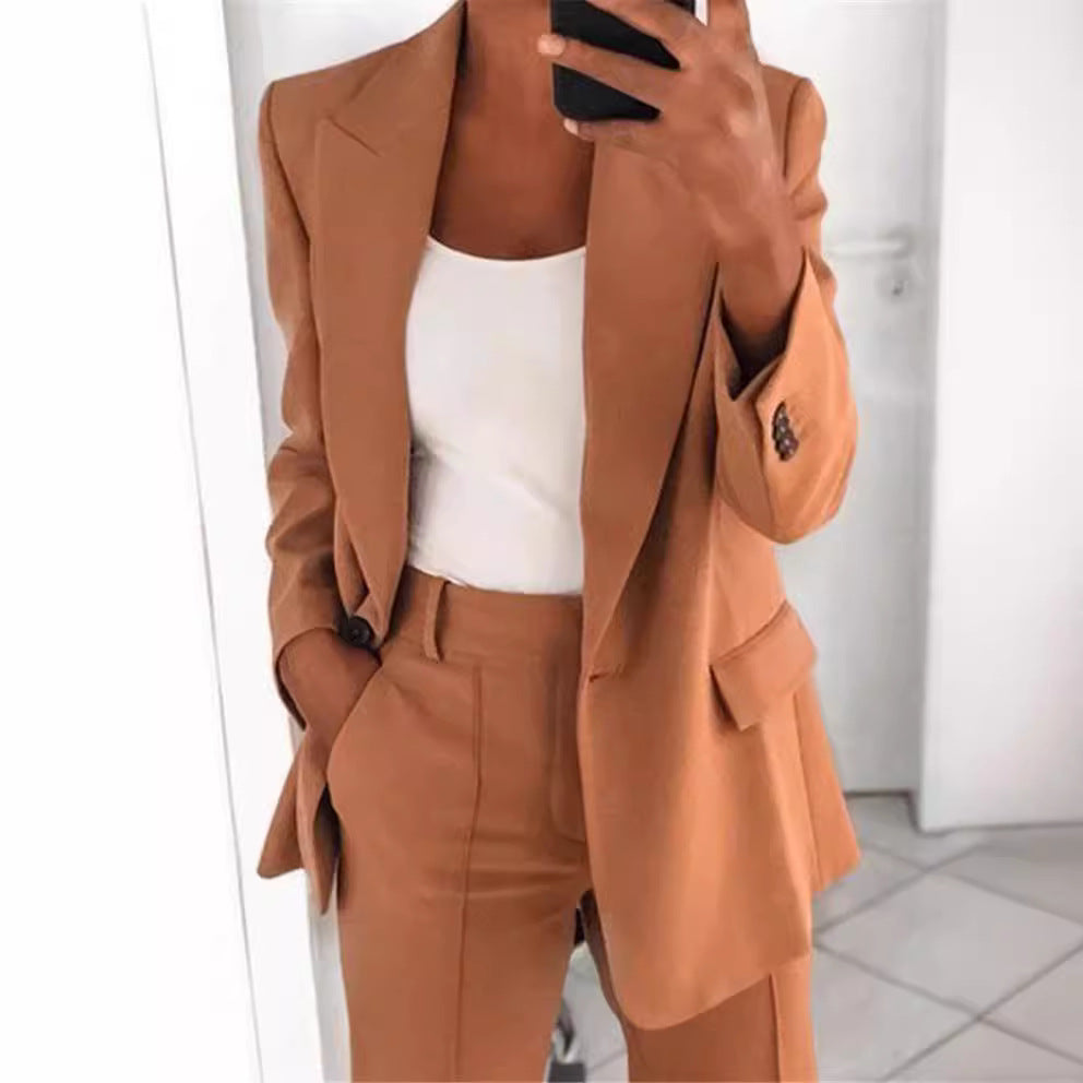 Damen nan Business-Blazer-Set mit strukturierter Oversize-Silhouette, Reverskragen und Bundfaltenhose EB