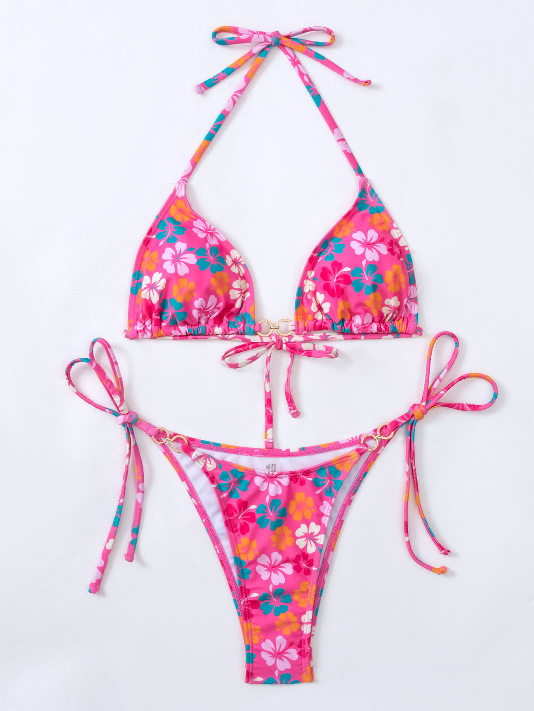 Damen Triangel-Bikini mit floralem Print und verstellbaren Schnüren EB