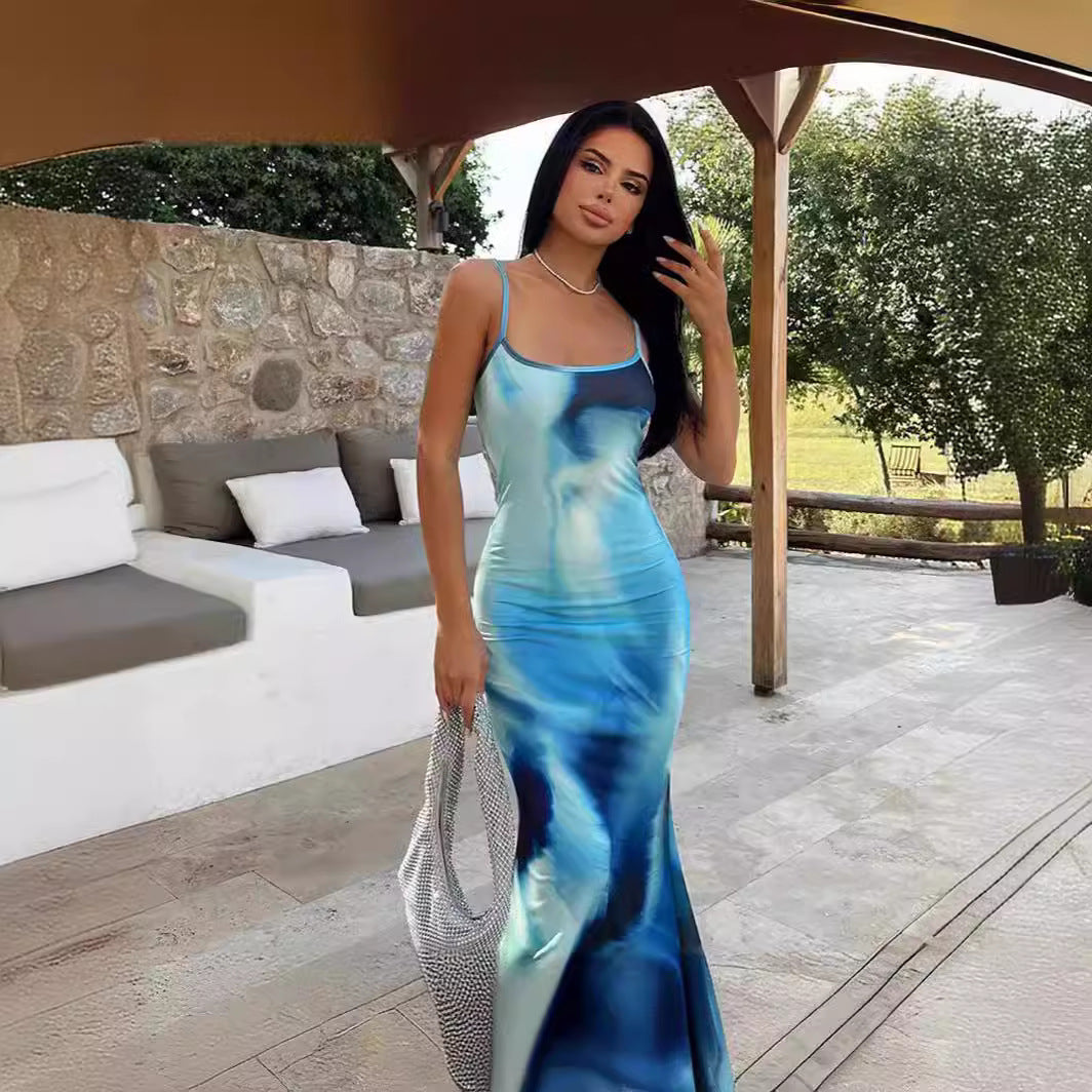 Damen Maxikleid mit tiefem Ausschnitt und sanften Farbverlauf EB