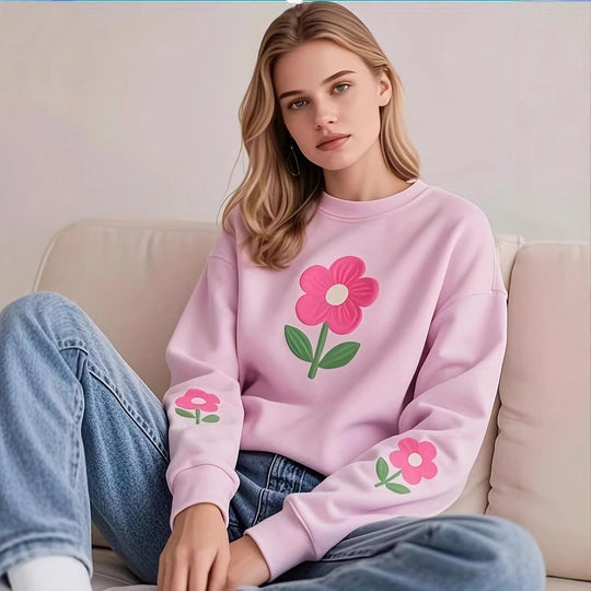 Damen Sweatshirt mit farbenfrohem Blumenmotiv EB