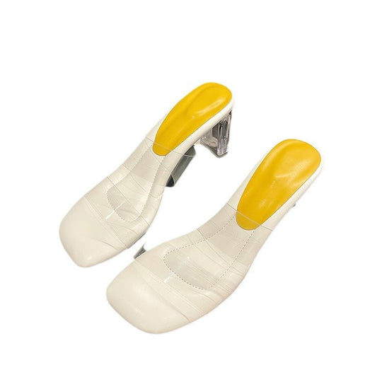 Damen transparente Mules mit klarem Absatz EB