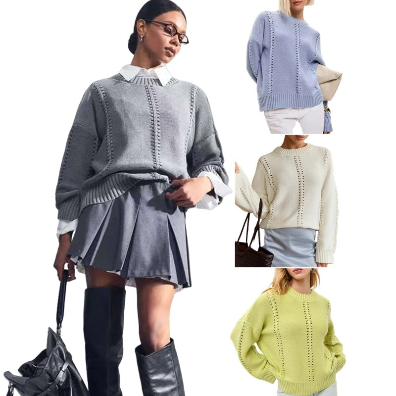 Damen Strickpullover mit raffiniertem Lochdesign und lässigem Schnitt EB
