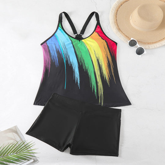 Damen Sportliches Badeanzug-Set mit Kreuzträgern und dynamischem Design EB