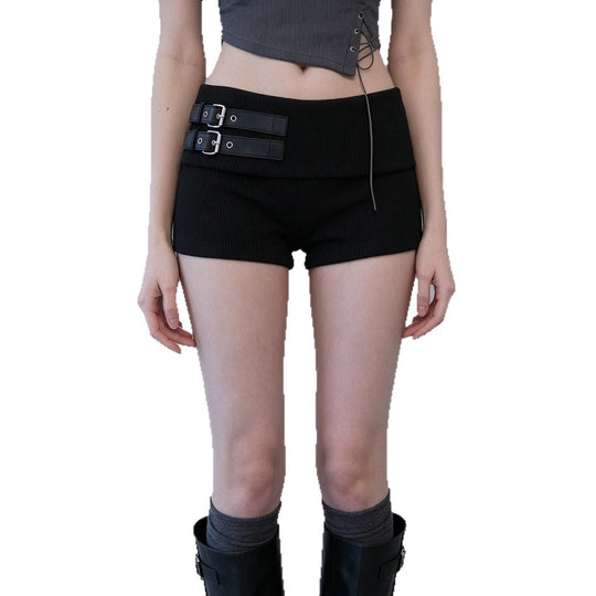 Damen Shorts mit breitem Bund und dekorativen Schnallen EB