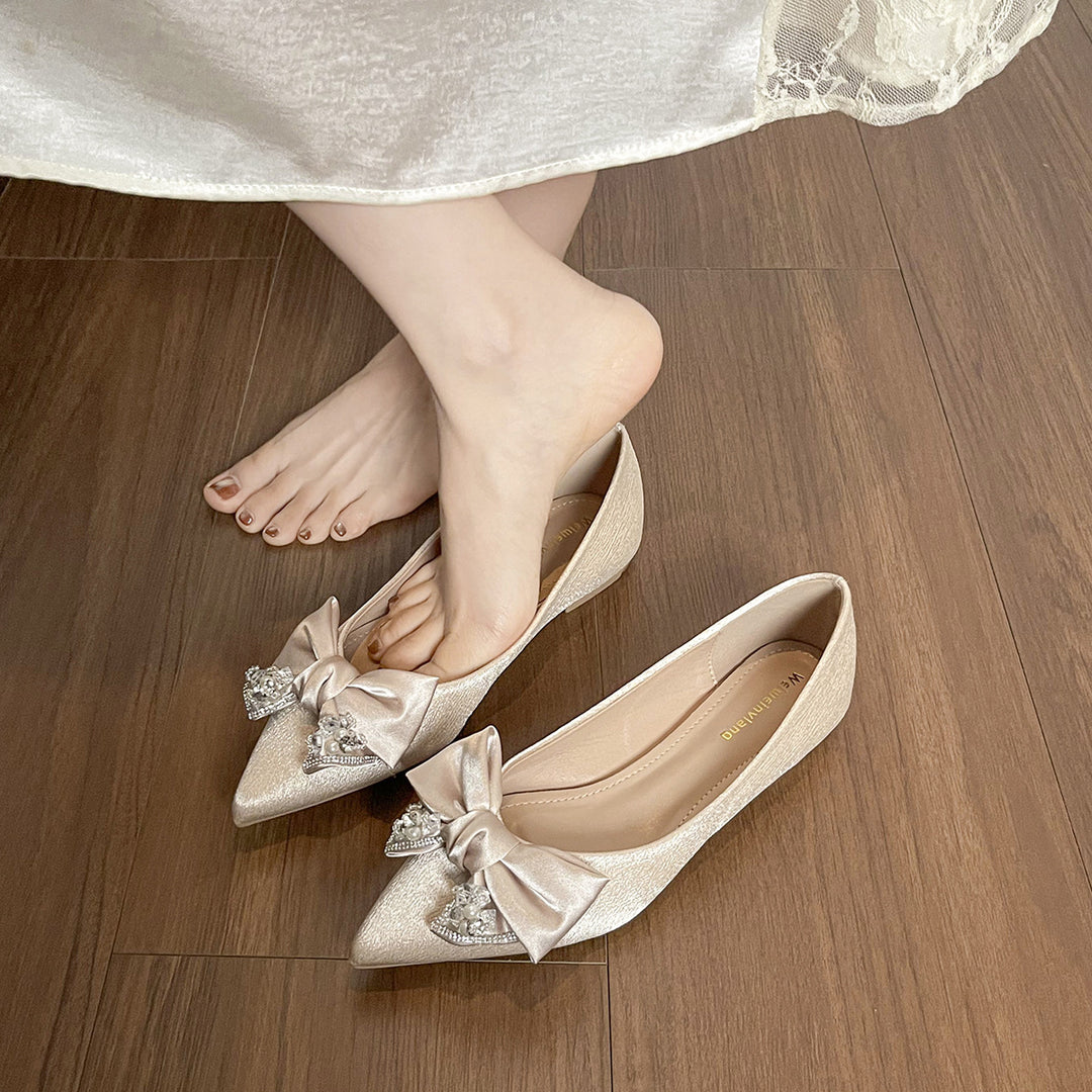 Damen elegante Ballerinas mit schimmerndem Schleifen- und Strassdetail EB