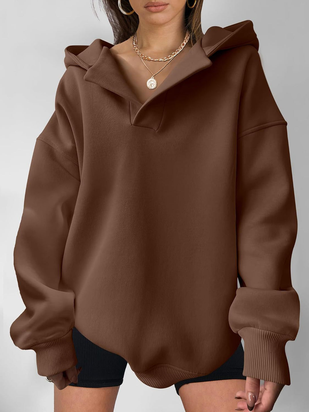 Damen Oversized Kapuzenpullover mit einzigartigem Kragen EB