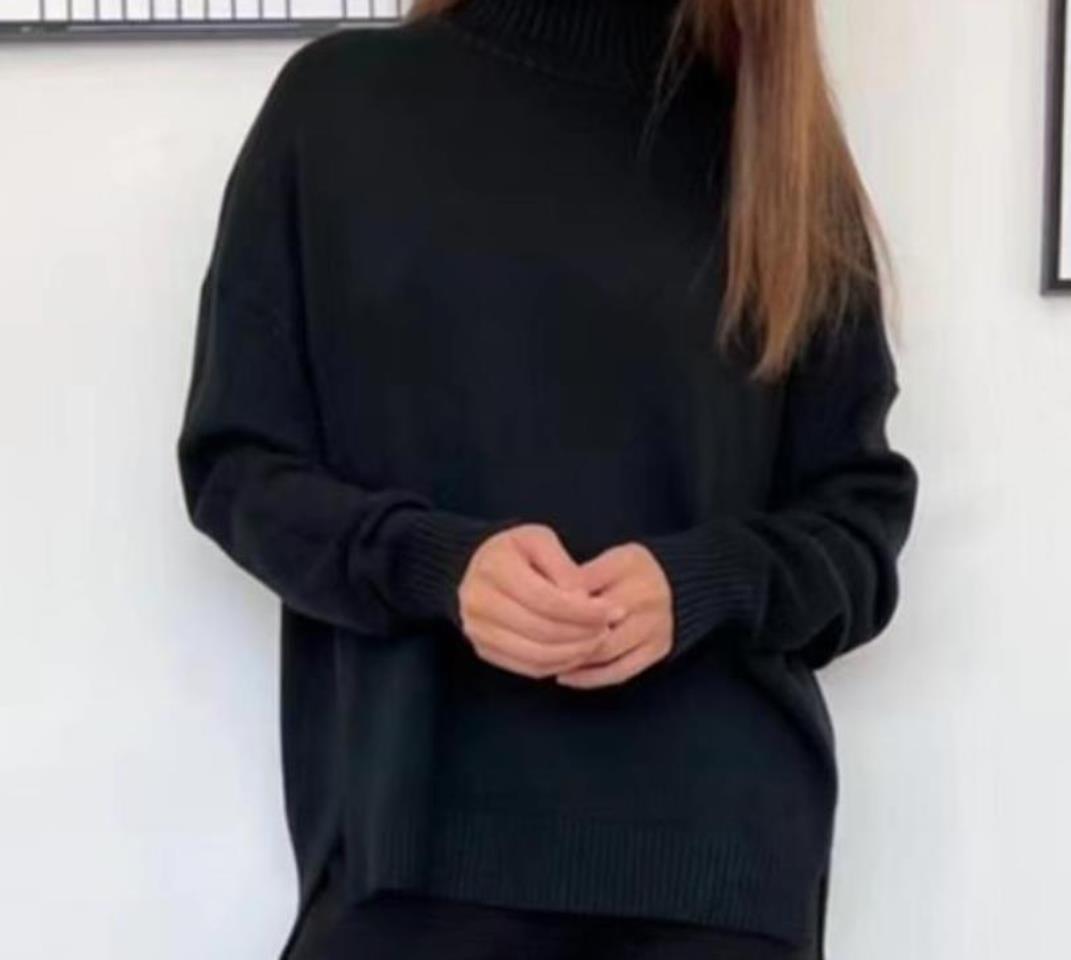 Damen Lässiges Strickset mit hohem Kragen und weitem Bein EB