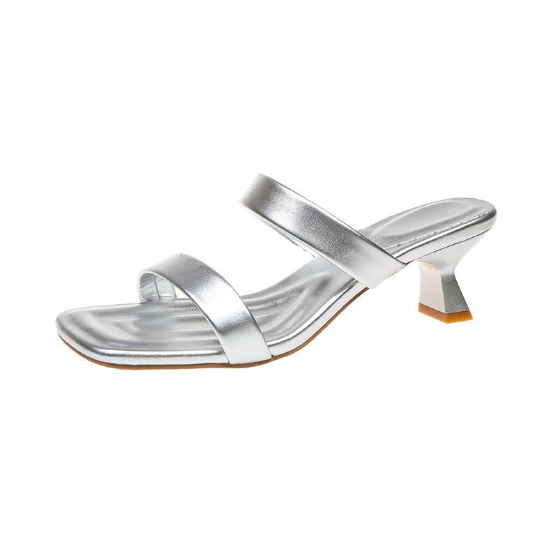 Damen elegante Slingback-Pantoletten mit angesagtem Metallic-Design EB