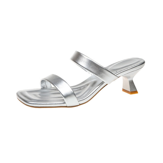 Damen elegante Slingback-Pantoletten mit angesagtem Metallic-Design EB