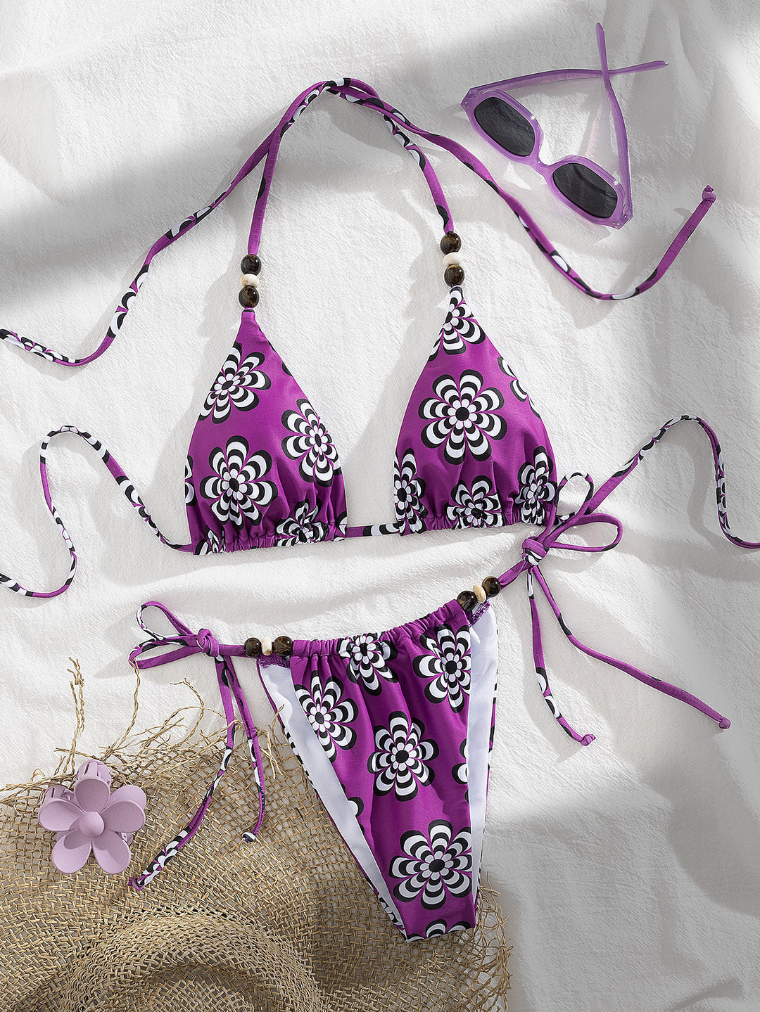 Damen Triangel-Bikini mit verspielten Bindebändern EB