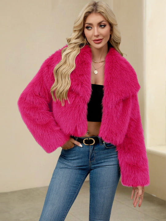 Damen Modische Kunstpelzjacke mit weitem Schnitt EB