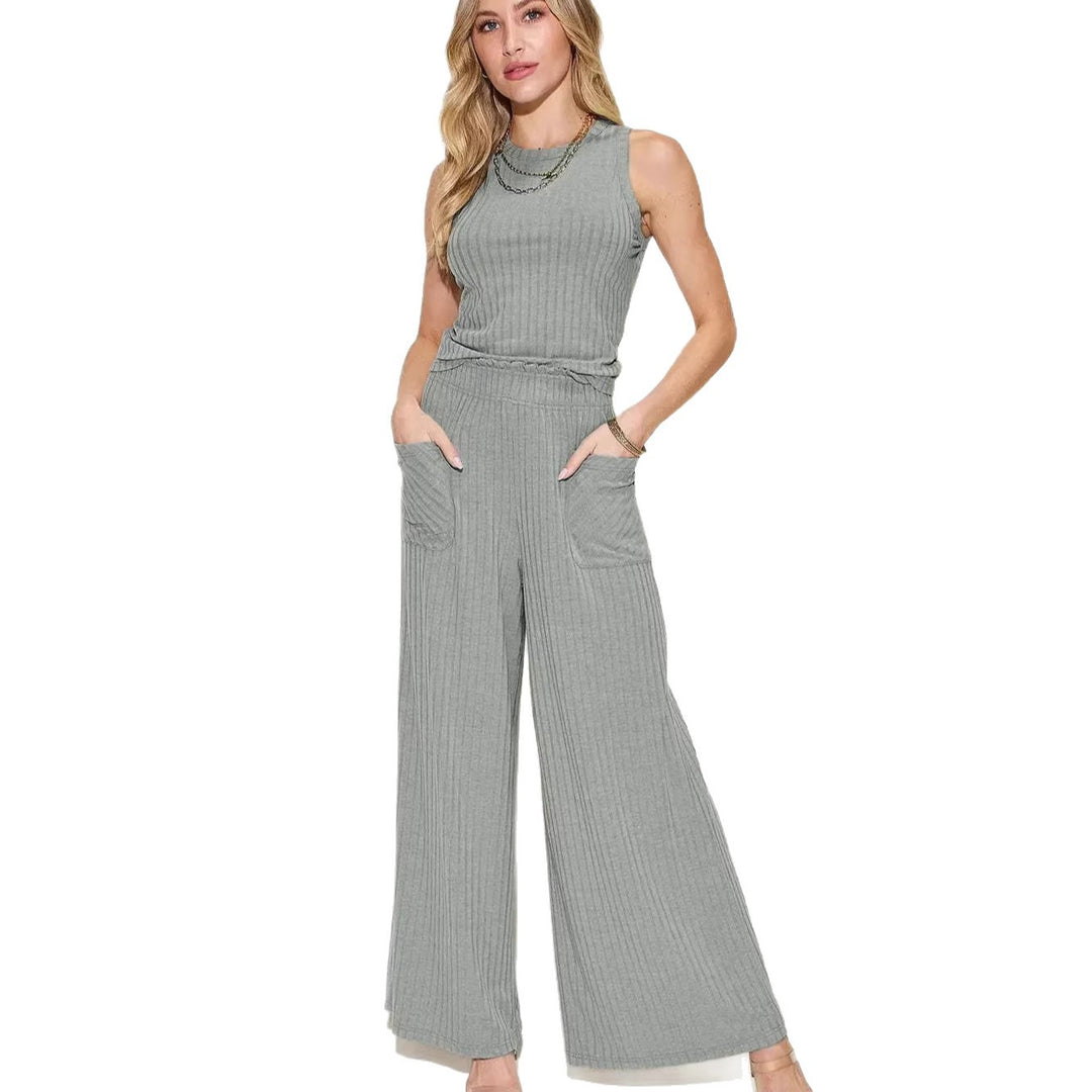 Damen lässiger Overall mit weitem Bein und praktischen Taschen EB