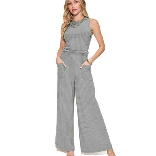 Damen lässiger Overall mit weitem Bein und praktischen Taschen EB