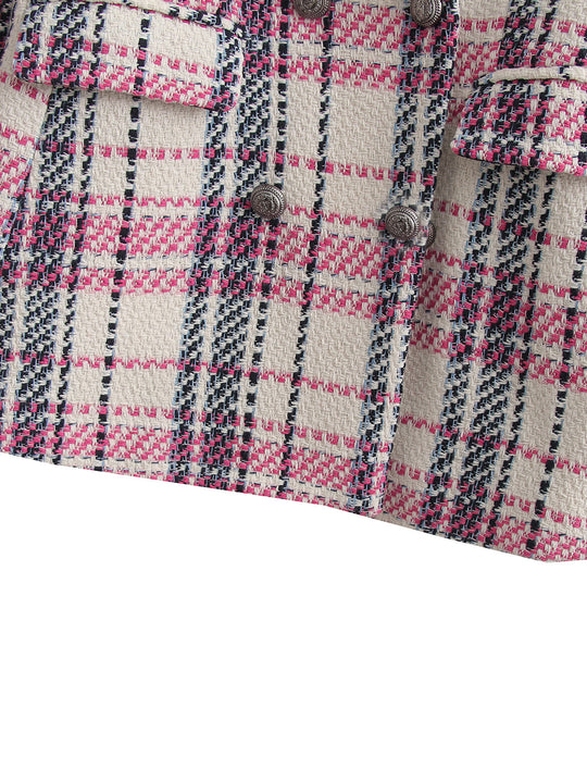 Damen Bouclé-Tweed Longblazer mit Doppelreihigem Verschluss und Pattentaschen EB