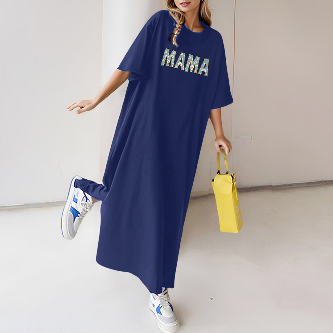 Damen nan florales Statement-Maxikleid im Oversize-T-Shirt-Stil mit Rundhalsausschnitt EB